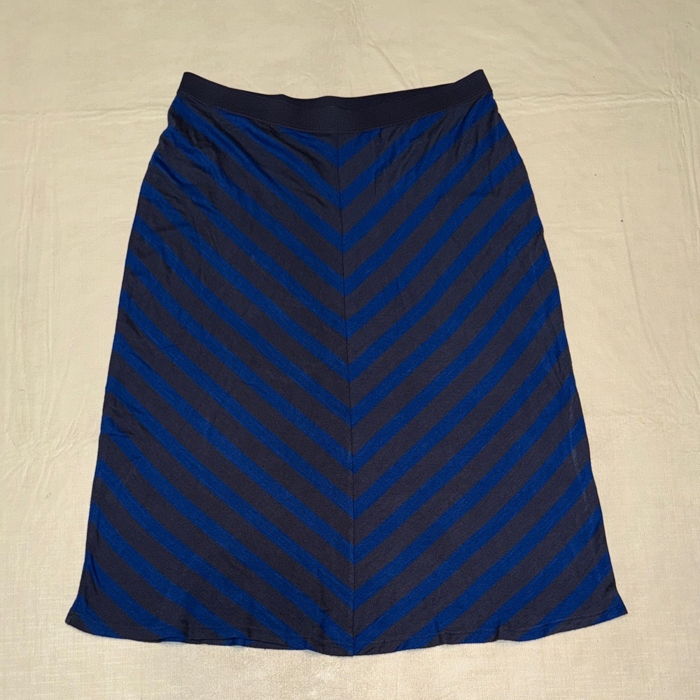 Banana Republic Women's Blue Gray Striped Elastic Waist Midi Skirt Size S